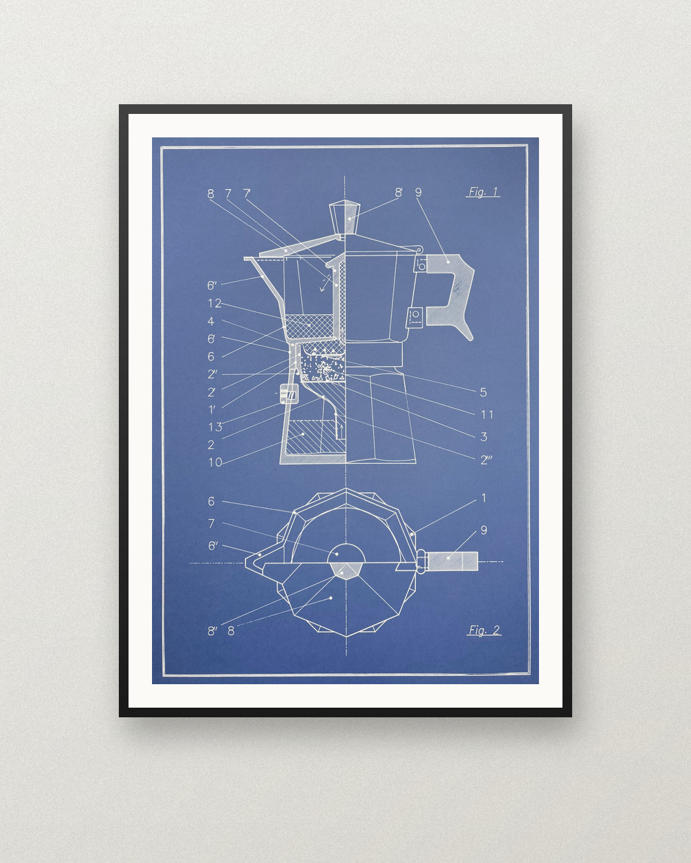 Moka: obra dibujada con pen plotter, Sakura Gelly Roll blanco 0,5 sobre Canson Mi-Teintes azul