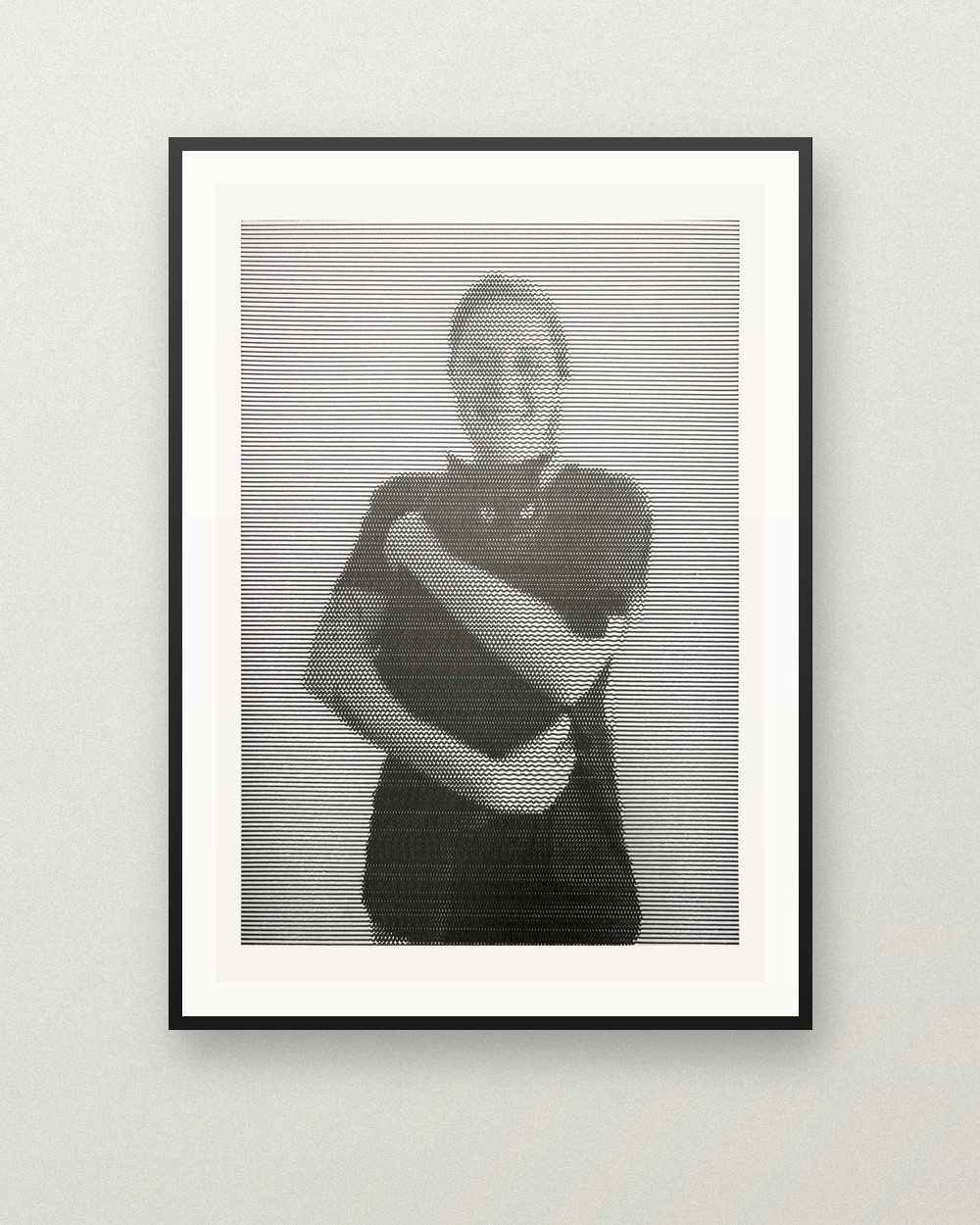Retrato con gata: obra dibujada con pen plotter, Faber-Castell PITT Artist Pen, black F sobre Canson 120 g